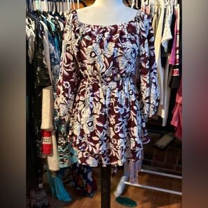 Express Burgundy and White Floral Romper